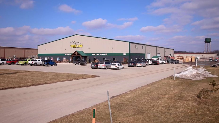 Aerial view of the Wise Line Metal Sales building in Tillsonburg